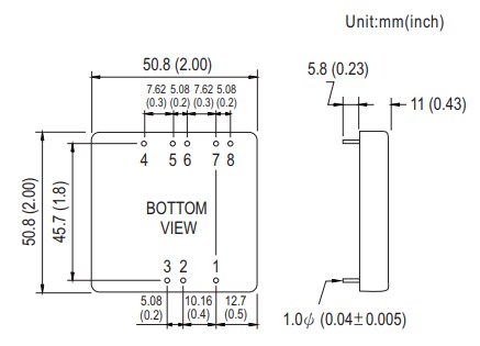 Mechanical Drawing - MEAN WELL SKA40 DC-DC Regulated Single Output Converters