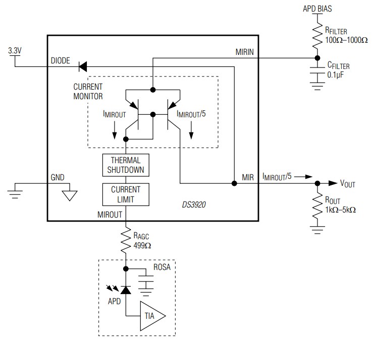 Application Circuit Diagram - Analog Devices / Maxim Integrated DS3920 Fast Current Mirror