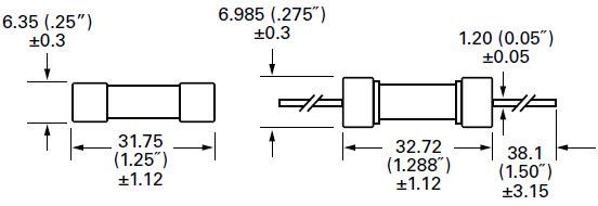 Mechanical Drawing - Littelfuse 328 Series High Surge Withstanding Fuses