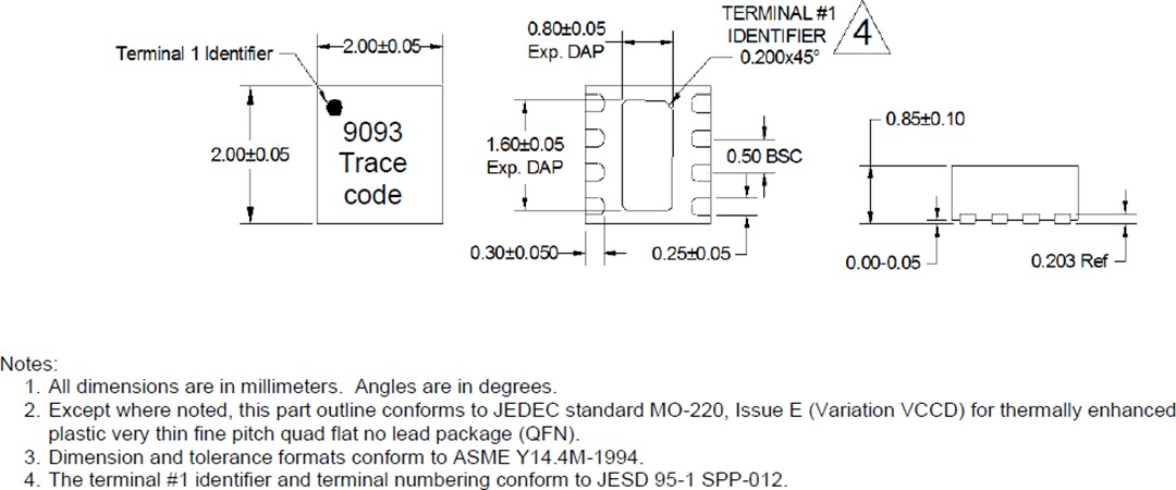 Mechanical Drawing - Qorvo TQL9093 Ultralow Noise Flat Gain LNA