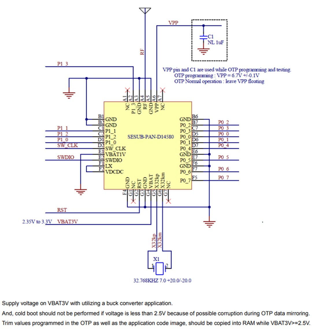 Application Circuit Diagram - TDK SESUB-PAN-D14580 BLUETOOTH v4.1 Module