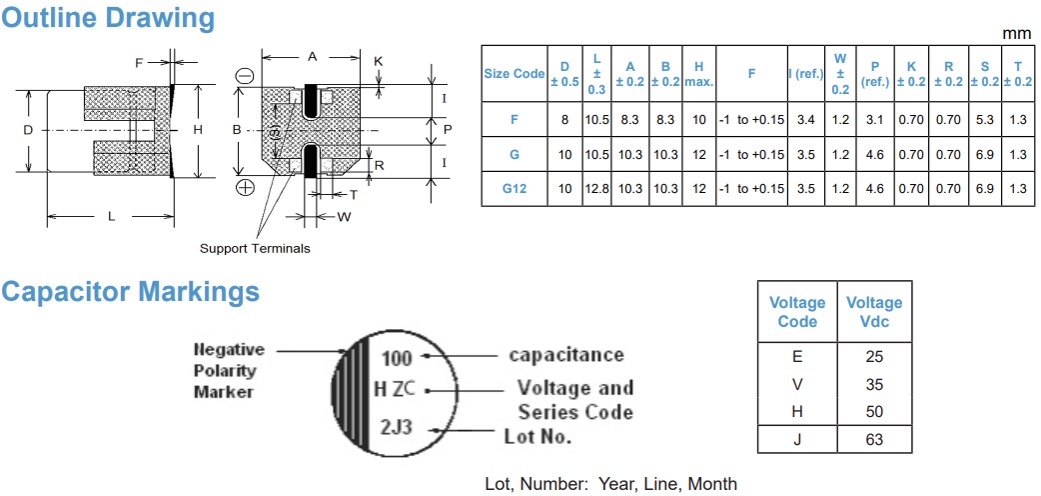 Mechanical Drawing - Cornell Dubilier / Knowles HZC_V High Vibration SMT Capacitors