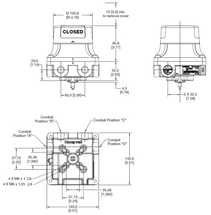 Mechanical Drawing - Honeywell VPX Hazardous Location Limit Switches