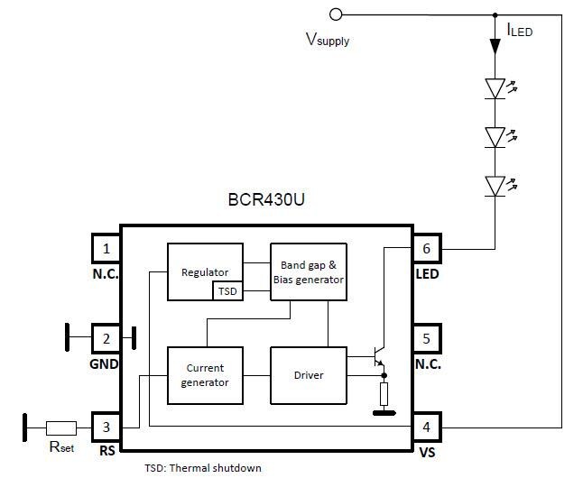Block Diagram - Infineon Technologies BCR430U Low Drop Voltage LED Driver IC