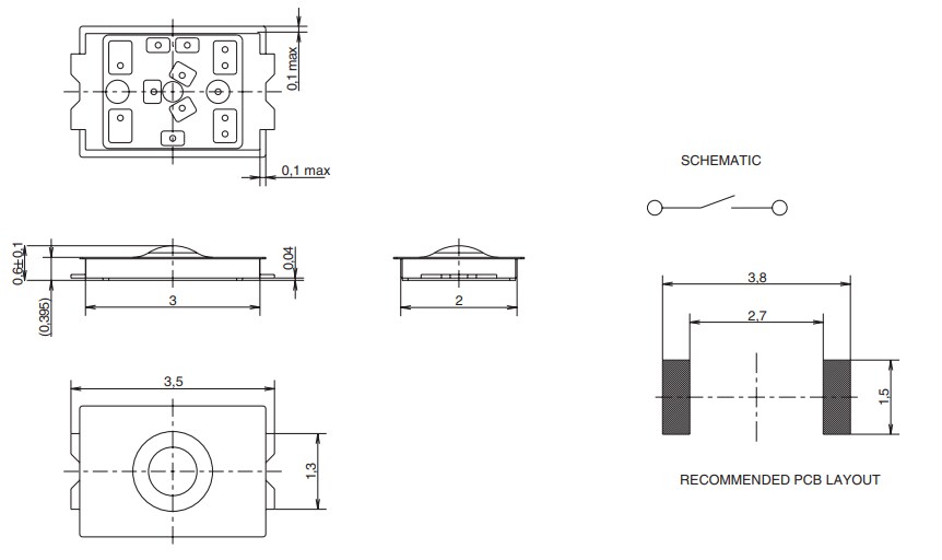 Mechanical Drawing - C&K Switches KXT3 Ultra-Low Profile Tactile Switches
