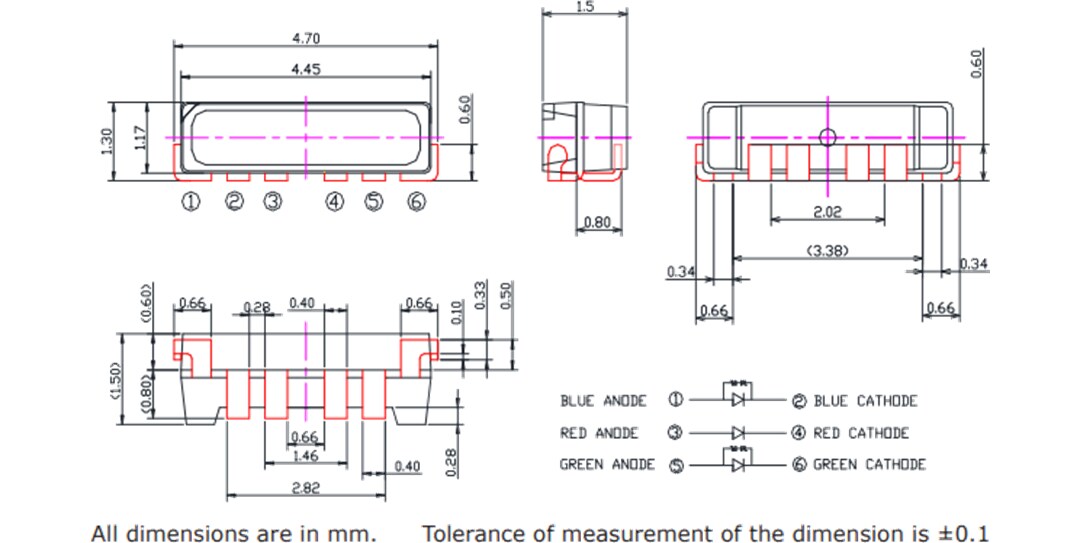 Mechanical Drawing - Cree LED QLS6A & QLS6B RGB LEDs