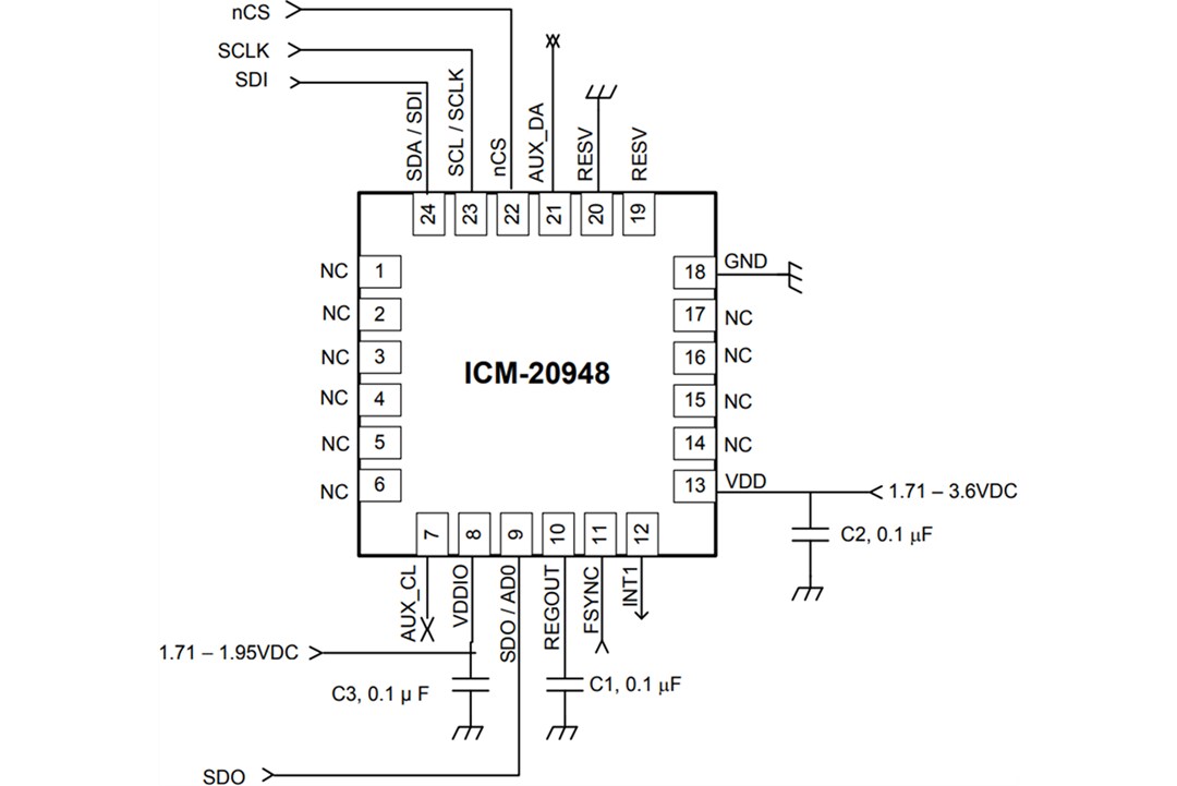 Application Circuit Diagram - TDK InvenSense ICM-20948 9-Axis MEMS MotionTracking™ Device