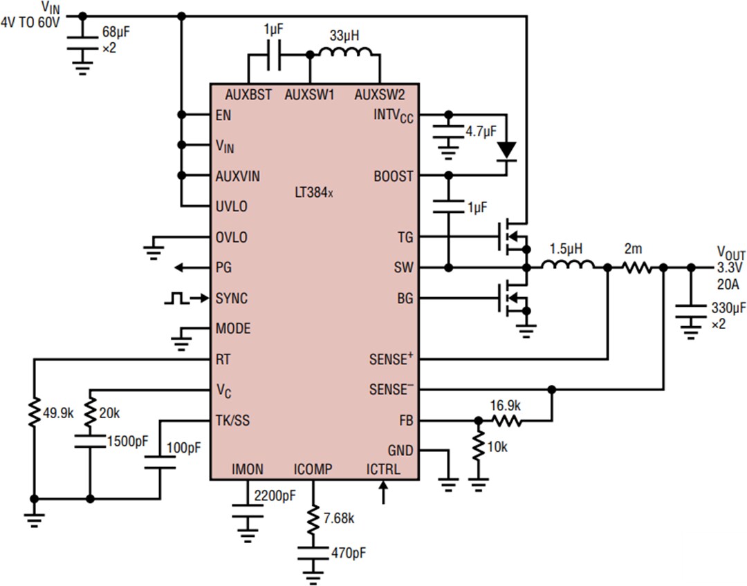Application Circuit Diagram - Analog Devices Inc. LT384x Synchronous Regulator Controllers