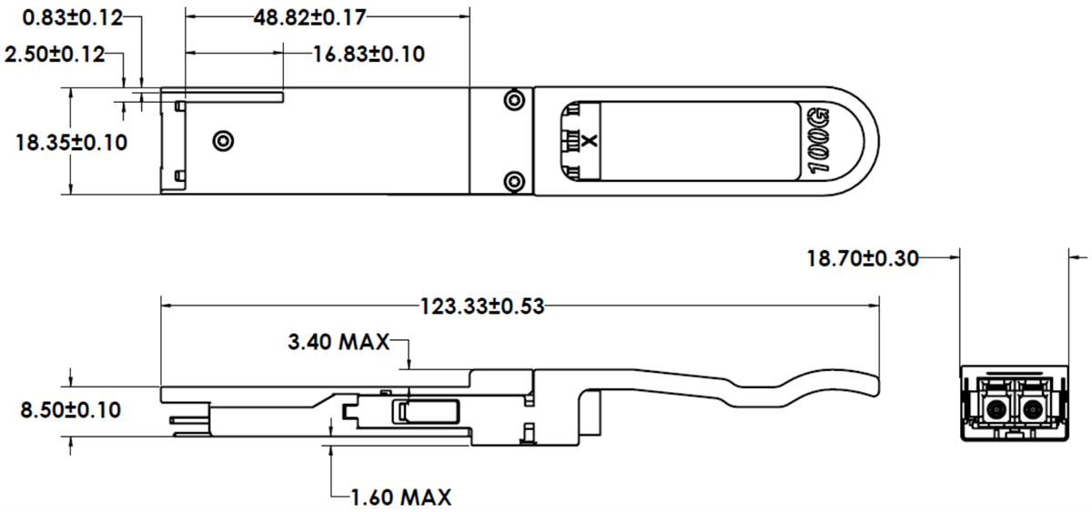 Mechanical Drawing - Coherent FTLC1154RDPL QSFP28 Transceiver Modules
