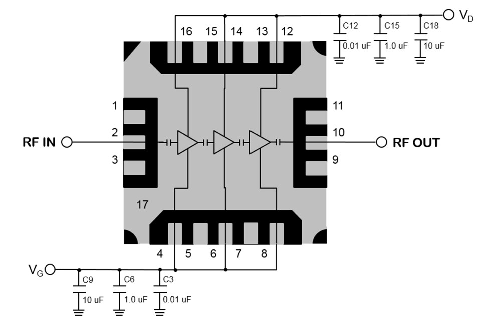 Application Circuit Diagram - Qorvo QPA2609 7–14GHz GaAs Low Noise Amplifiers
