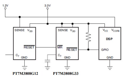 Application Circuit Diagram - Diodes Incorporated PT7M3808 Microprocessor Supervisory Circuits