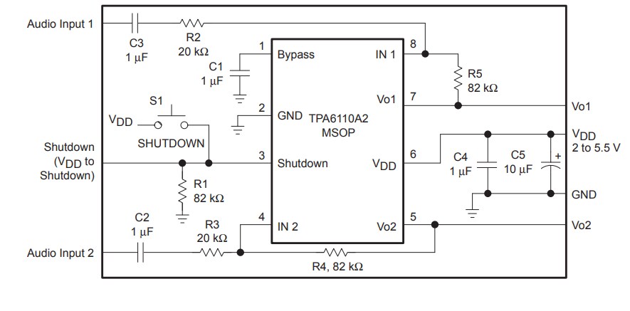 Schematic - Texas Instruments TPA6110A2Q1EVM Evaluation Module