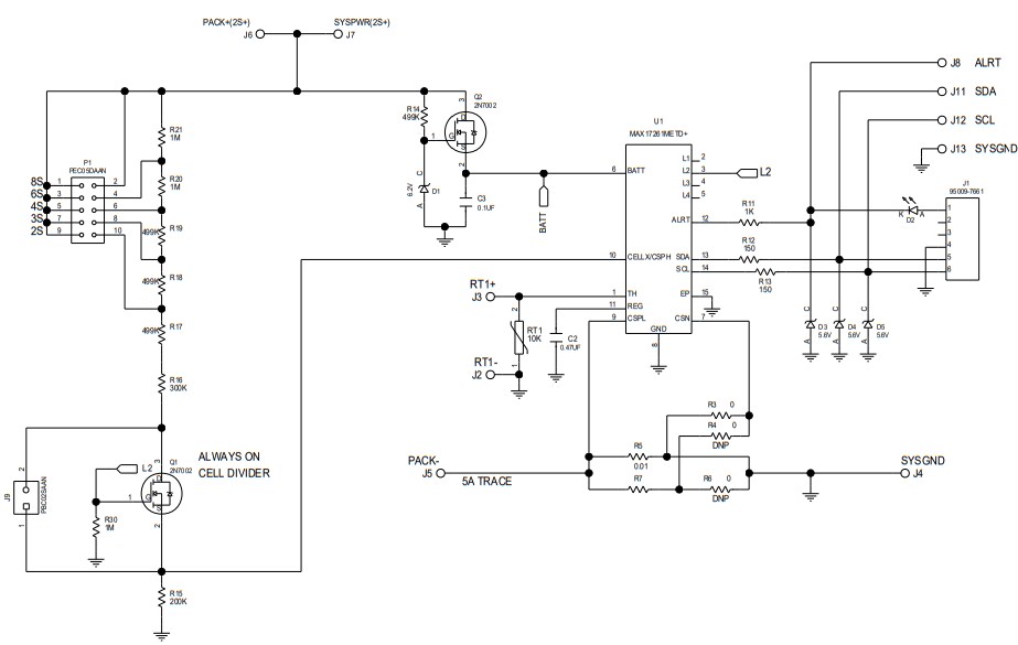Schematic - Analog Devices / Maxim Integrated MAX17261XEVKIT / MAX17261GEVKIT Evaluation Kits