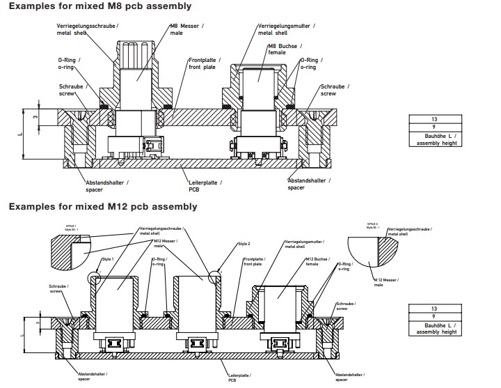 Mechanical Drawing - TE Connectivity / ERNI M8 / M12 Circular Connectors