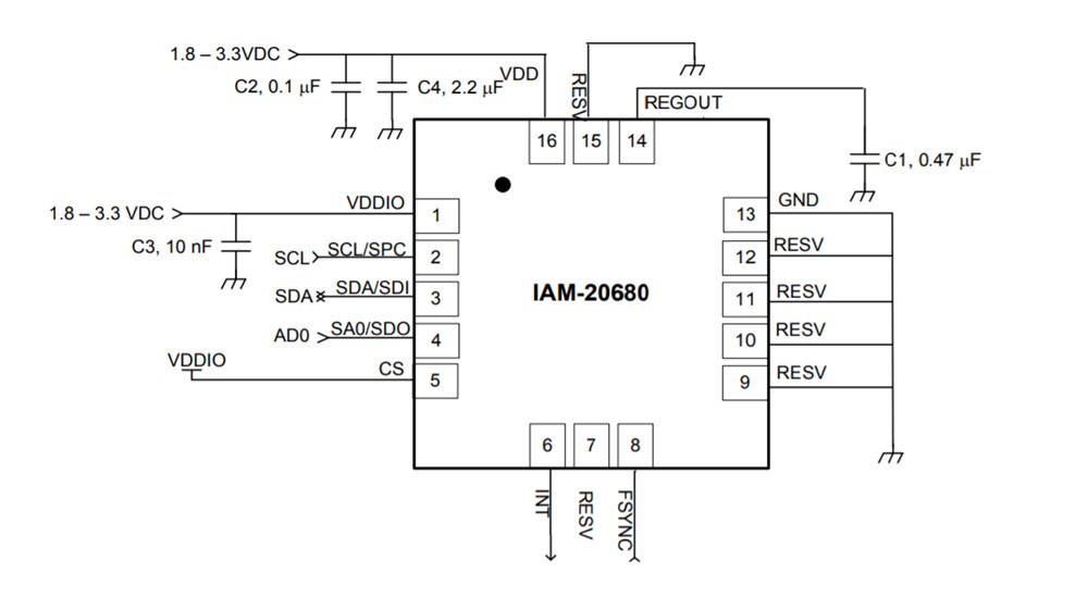 Application Circuit Diagram - TDK InvenSense IAM-20680 MEMS MotionTracking Device