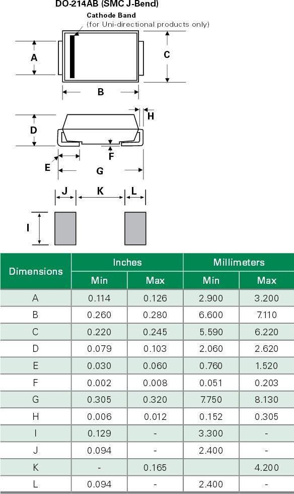 Mechanical Drawing - Littelfuse SMDJ-HR & SMDJ-HRA TVS Diodes