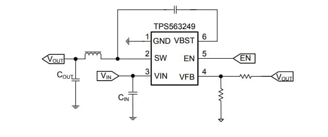 Schematic - Texas Instruments TPS563249 Step-Down Voltage Regulators