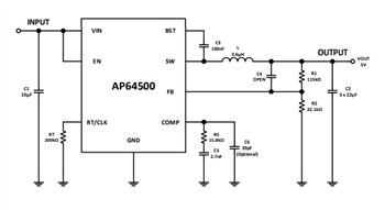 Application Circuit Diagram - Diodes Incorporated AP64500/AP64501 DC-DC Buck Converters