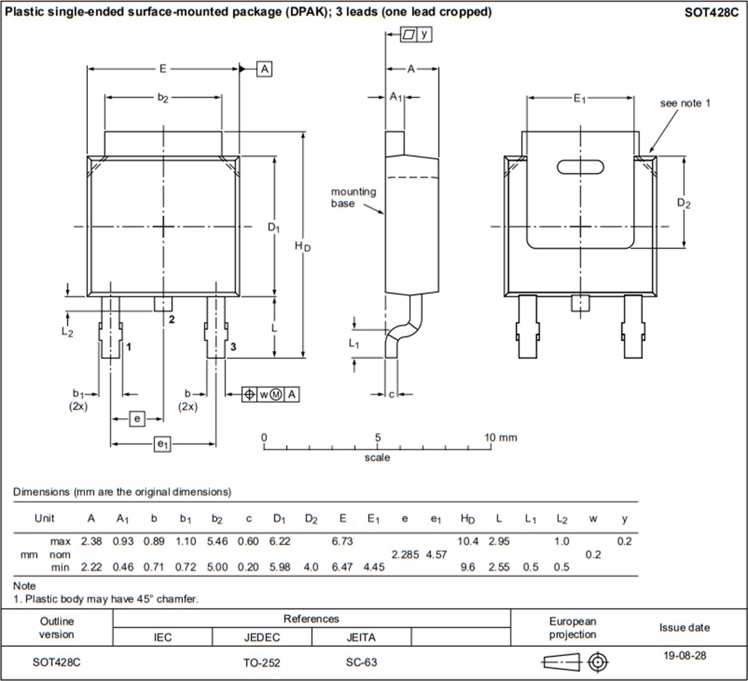 Mechanical Drawing - Nexperia MJD31C & MJD32C 100V 3A Bipolar Transistors