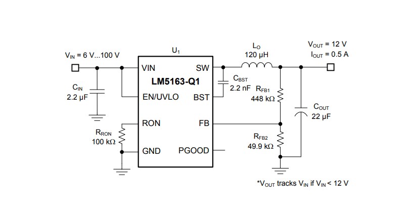 Application Circuit Diagram - Texas Instruments LM5163/LM5163-Q1 Synchronous Buck DC/DC Converters