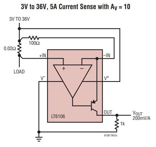 Application Circuit Diagram - Analog Devices Inc. LT6106 High Side Current Sense Amplifiers
