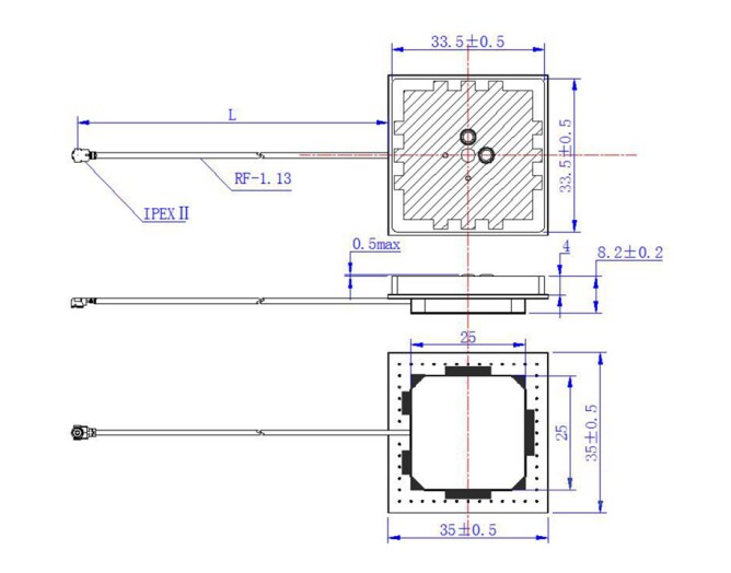 Mechanical Drawing - Abracon APAKC3508A-SG3 GNSS Patch Antenna