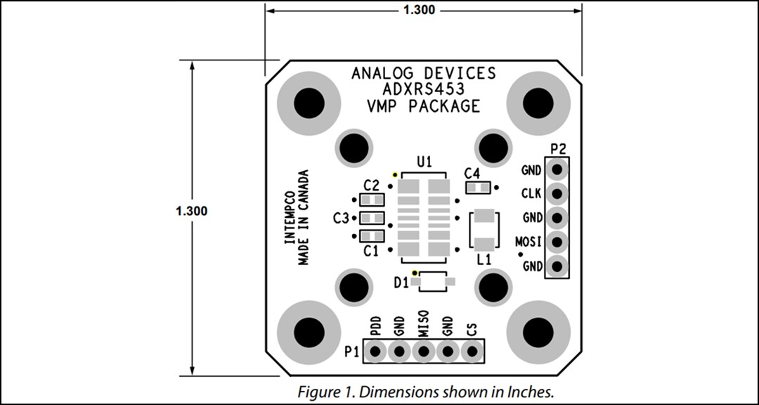 Mechanical Drawing - Analog Devices Inc. EVAL-ADXRS453Z & EVAL-ADXRS453Z-V Eval Boards