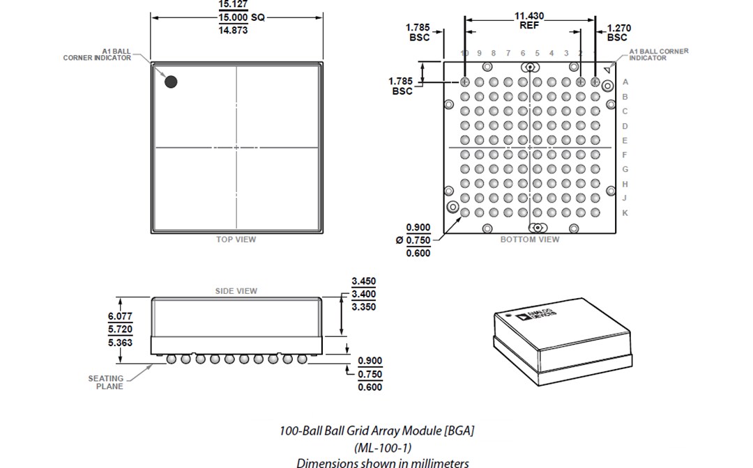 Mechanical Drawing - Analog Devices Inc. ADIS16500 Precision Miniature MEMS IMU