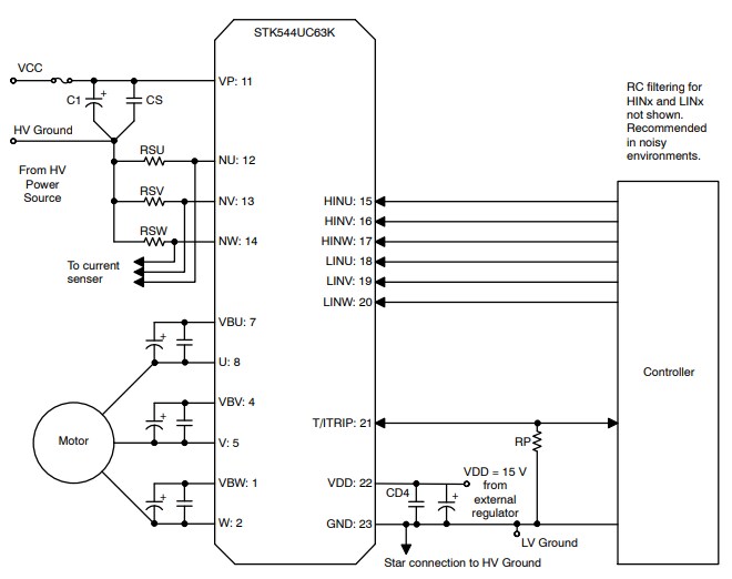 Schematic - onsemi STK544UC63K-E Intelligent Power Module (IPM)
