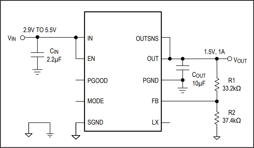 Application Circuit Diagram - Analog Devices / Maxim Integrated MAXM17623 & MAXM17624 Step-Down Power Modules