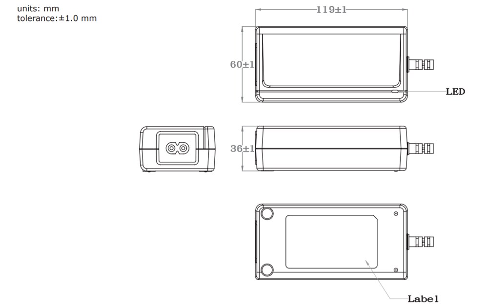 Mechanical Drawing - CUI Inc SDM65-UD AC-DC Power Supplies