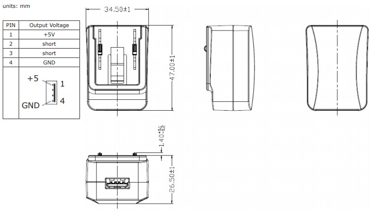 Mechanical Drawing - CUI Inc SMI5-USB AC-DC Power Supplies