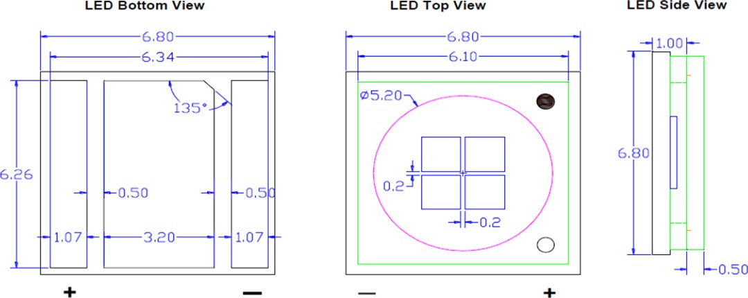 Mechanical Drawing - Inolux IN-C68QAxTM Ultraviolet UVA LEDs