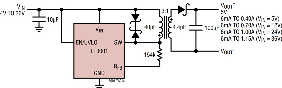 Application Circuit Diagram - Analog Devices Inc. LT3001 Isolated Flyback Converters