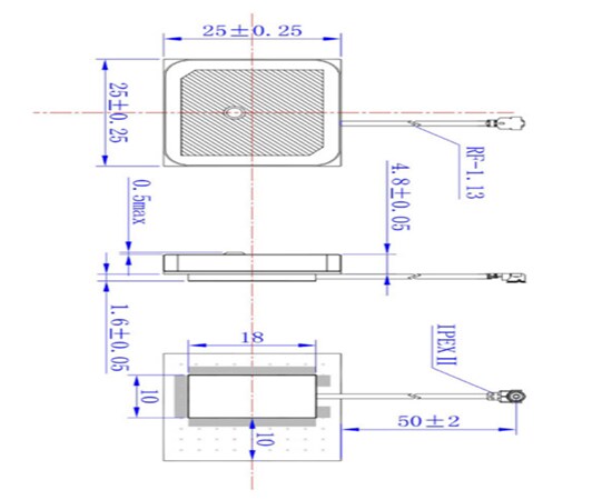 Mechanical Drawing - Abracon APAKC2506A-SG3 Multi-band GNSS Patch Antenna