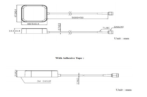 Mechanical Drawing - Abracon AEARBA048014-SG3 GNSS External Antenna