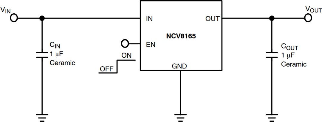 Application Circuit Diagram - onsemi NCV8165 500mA LDO Linear Voltage Regulators