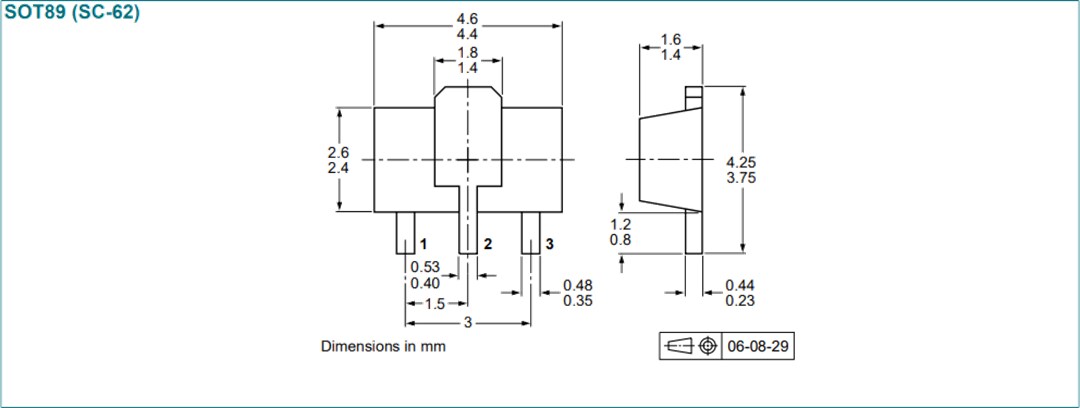 Mechanical Drawing - Nexperia BCXxT 80V 1A Bipolar Junction Transistors