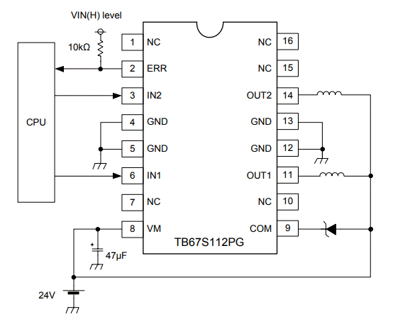 Application Circuit Diagram - Toshiba TB67S112PG Parallel Controlled Solenoid Driver