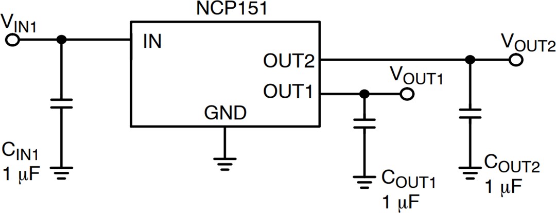 Application Circuit Diagram - onsemi NCP151 LDO Regulators