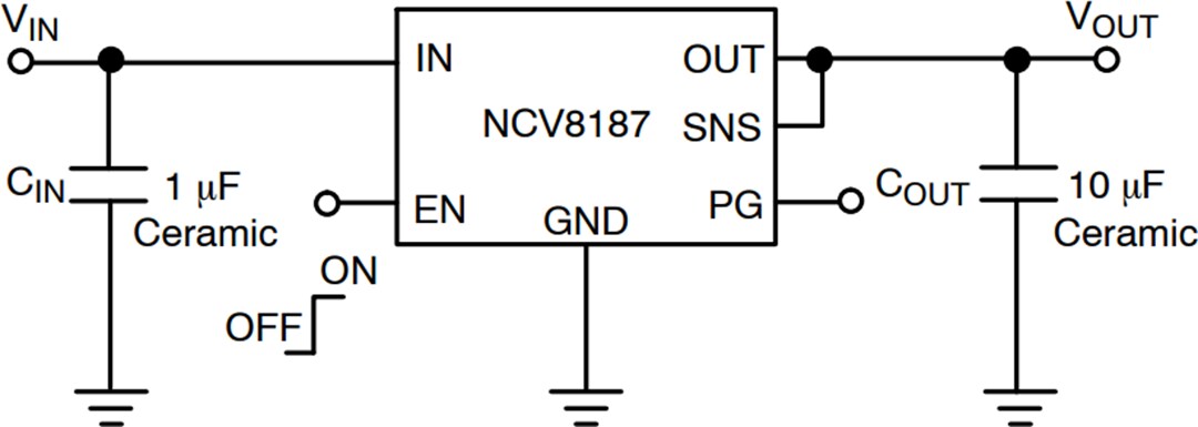 Application Circuit Diagram - onsemi NCV8187 1.2A LDO Linear Voltage Regulators