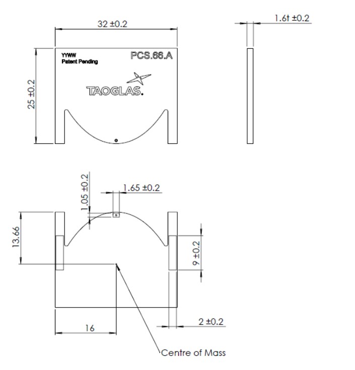 Mechanical Drawing - Taoglas PCS.66.A LTE/Cellular/5G Antenna