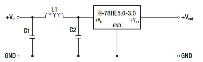 Application Circuit Diagram - RECOM Power R-78HE-0.3 0.3A Single-Output DC/DC Converter