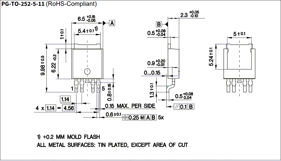 Mechanical Drawing - Infineon Technologies BTS5002x-1Txx Smart High-Side Power Switches