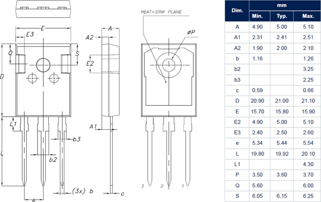 Mechanical Drawing - STMicroelectronics SCTW70N120G2V 1200V 91A SiC Power MOSFETs