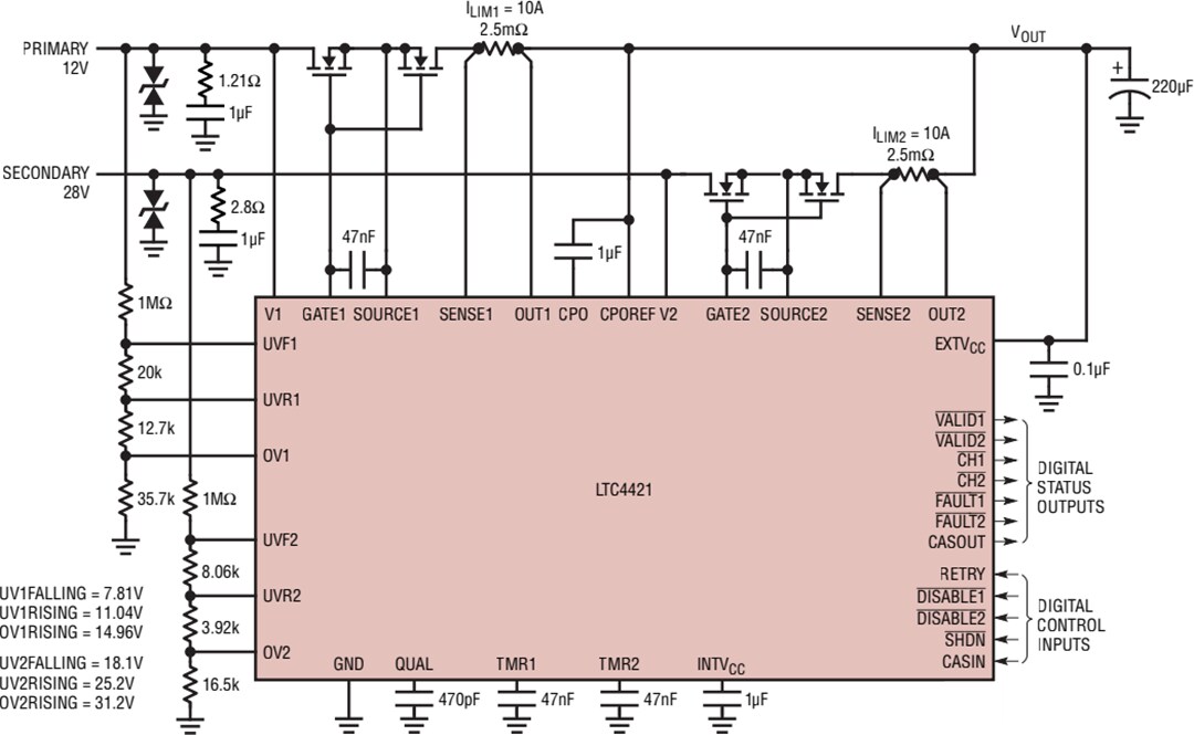 Application Circuit Diagram - Analog Devices Inc. LTC4421 Prioritized PowerPath™ Controller