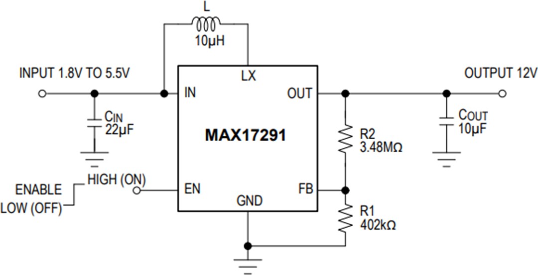 Application Circuit Diagram - Analog Devices Inc. MAX17291A Micropower Boost Converter