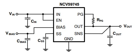 Application Circuit Diagram - onsemi NCV59745 Linear Voltage Regulator