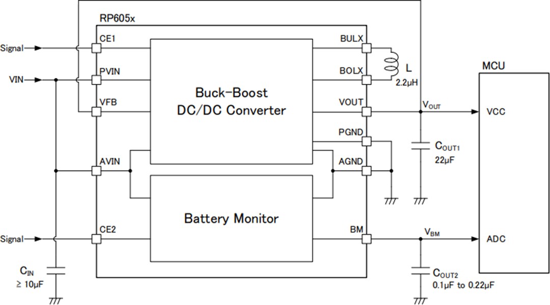 Application Circuit Diagram - Nisshinbo RP605 Buck-Boost DC-DC Converters