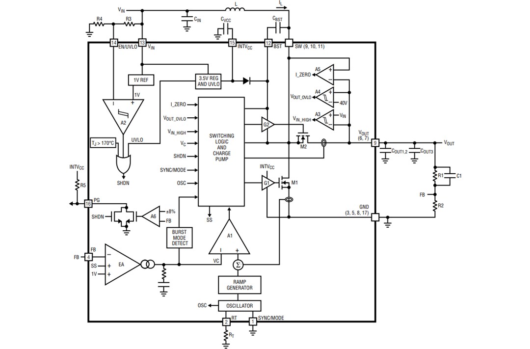 Block Diagram - Analog Devices Inc. LT8336 Silent Switcher® Step-Up DC-DC Converter IC